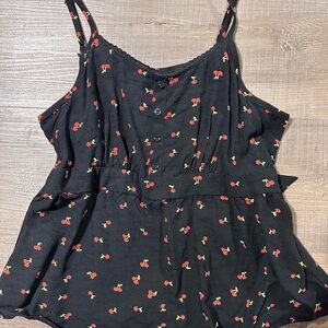 Cherry Print Black Top
